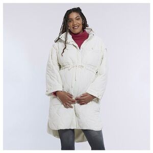 NEW Motherhood Maternity Puffer Coat  size XXL quilted zip front tie waist